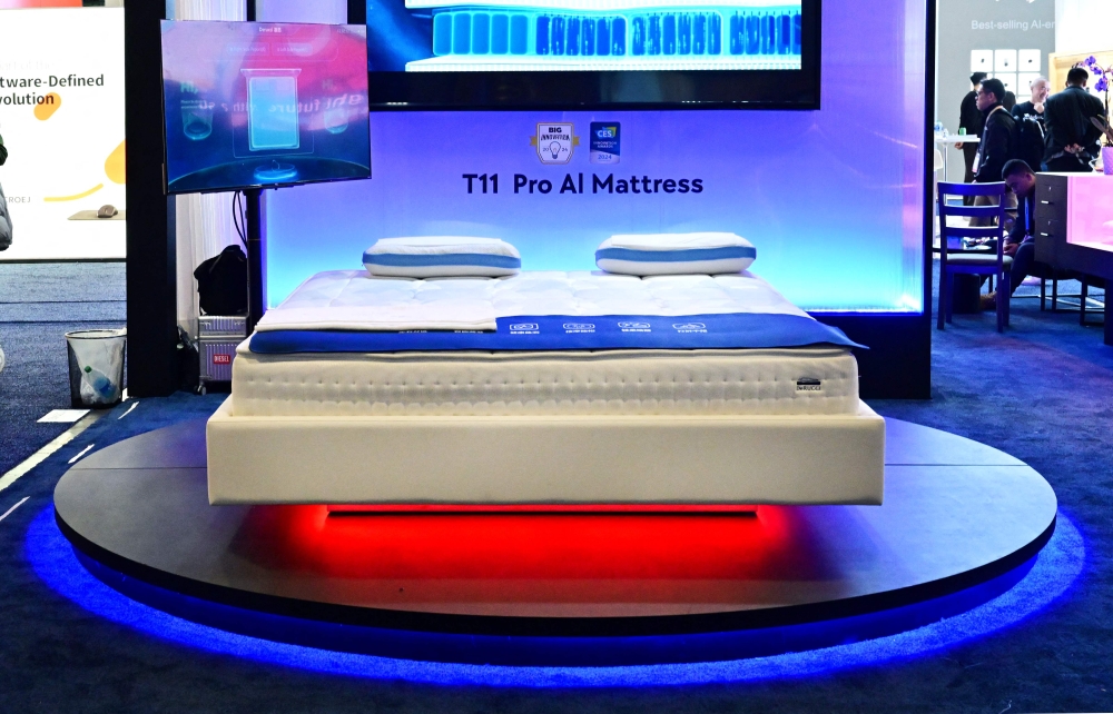 DeRUCCI's T11 Pro AI mattress is on display at the Consumer Electronics Show (CES) in Las Vegas, Nevada on January 10, 2024. — AFP pic