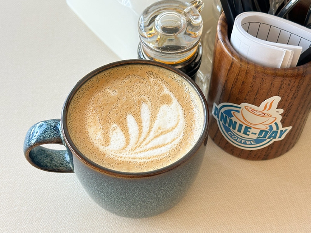 Start the day with a big cup of milky, unsweetened Annie's Latte
