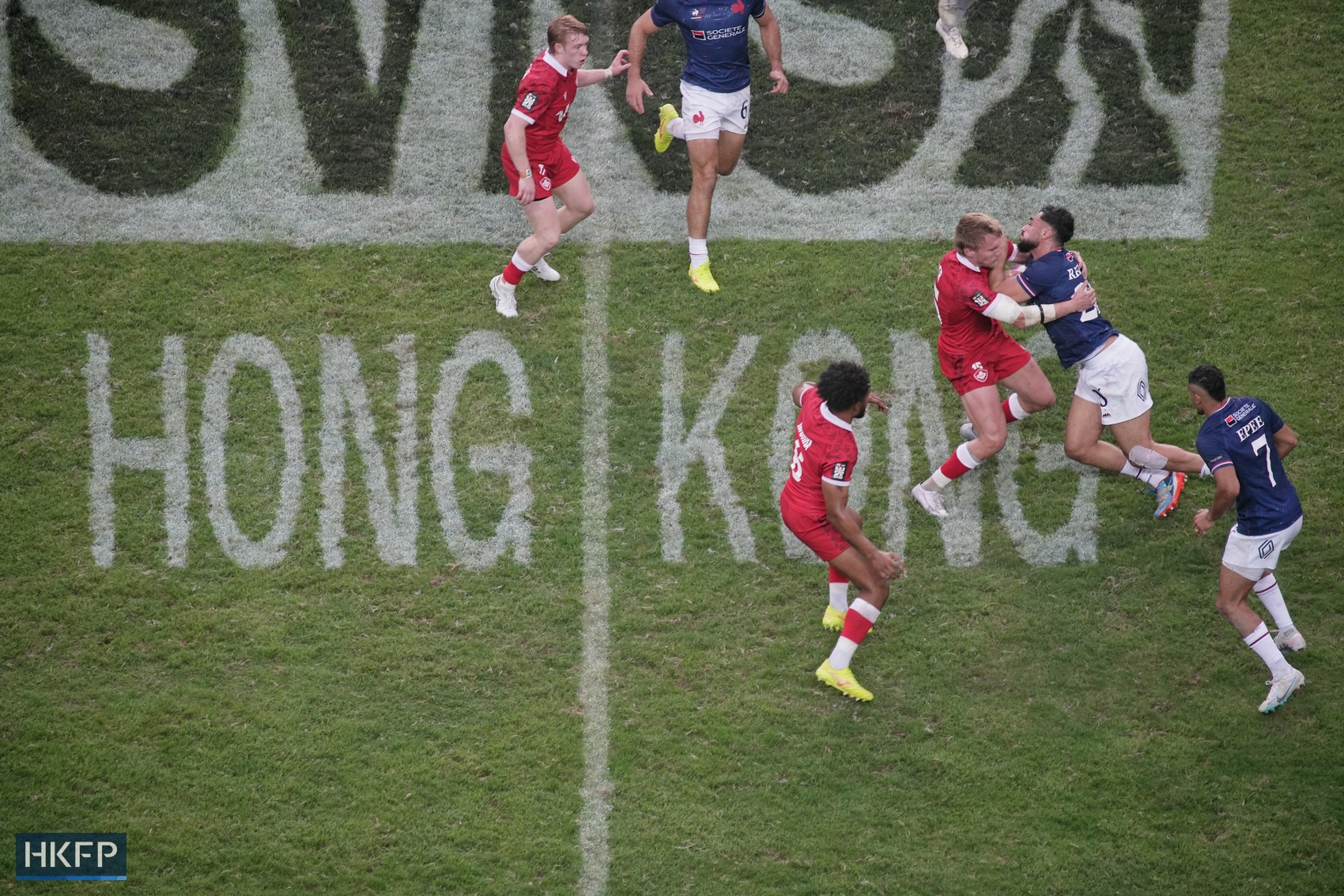 France play Canada on the first day of the Hong Kong Sevens, on April 5, 2024. Photo: Kyle Lam/HKFP. 
