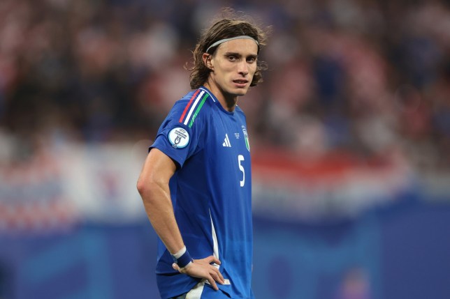 Riccardo Calafiori of Italy reacts during the UEFA EURO 2024 group stage match between Croatia and Italy at Football Stadium Leipzig