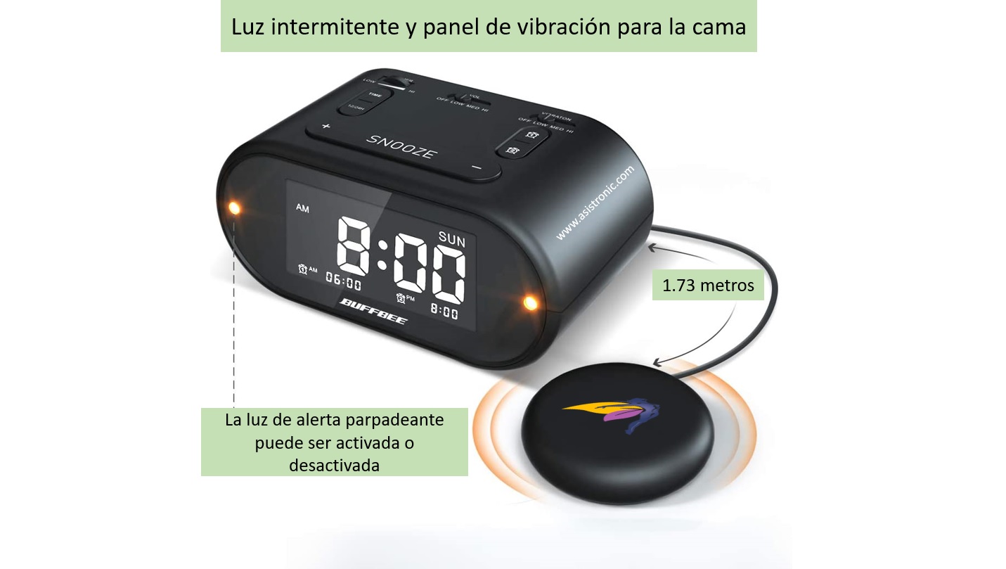 Reloj despertador con vibración y luz de alerta – Asistronic