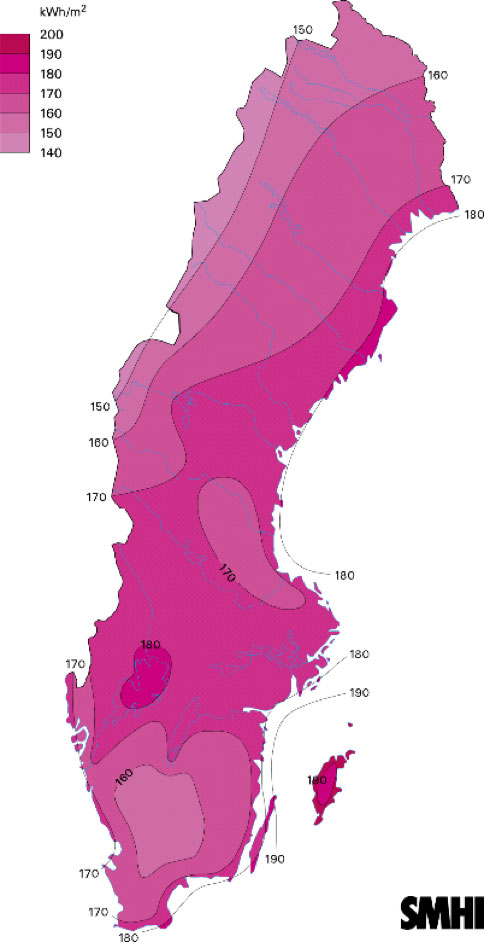 solkarta över Sverige