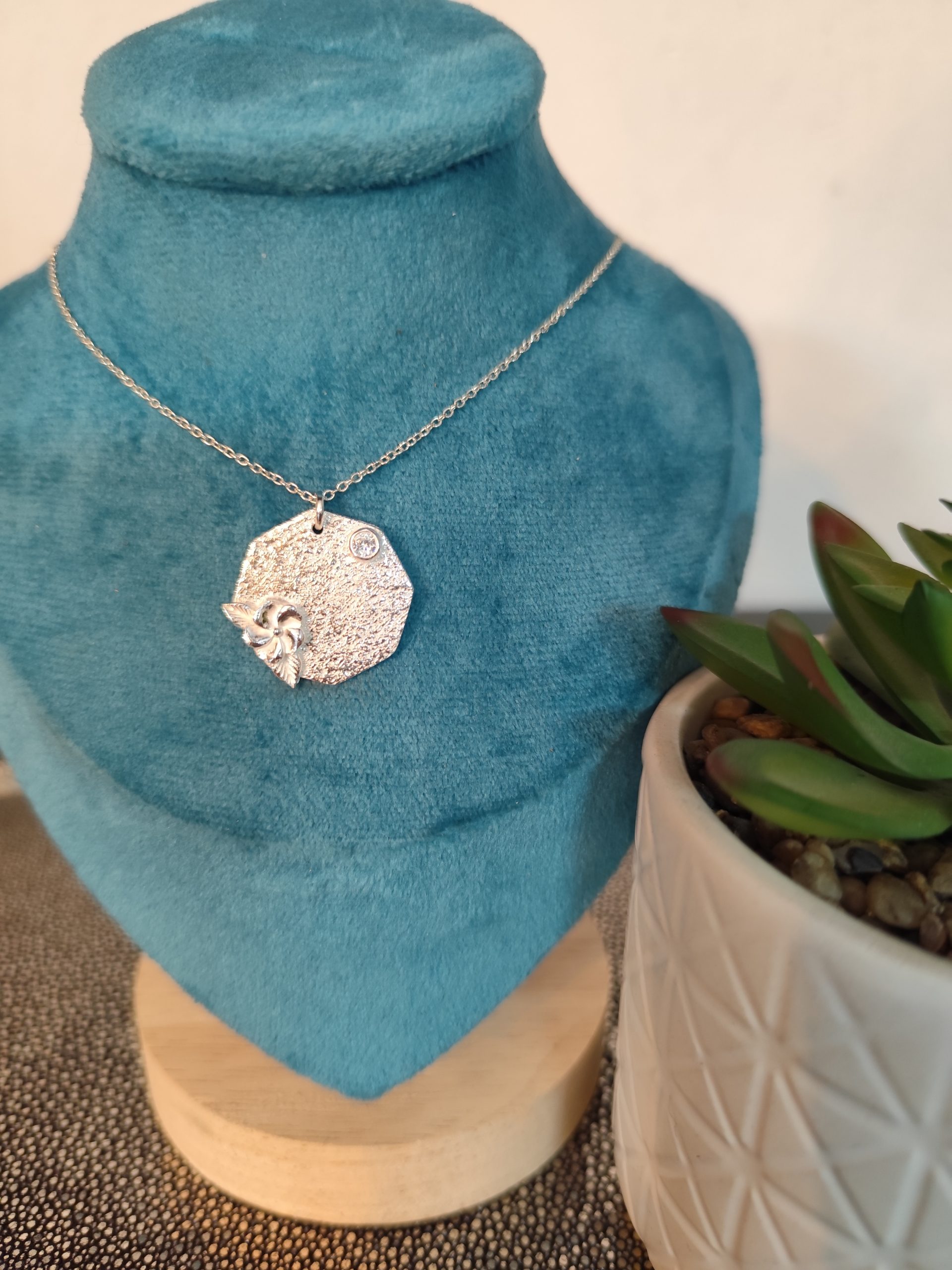 Zilveren hexagoon hanger flower - Afbeelding 3