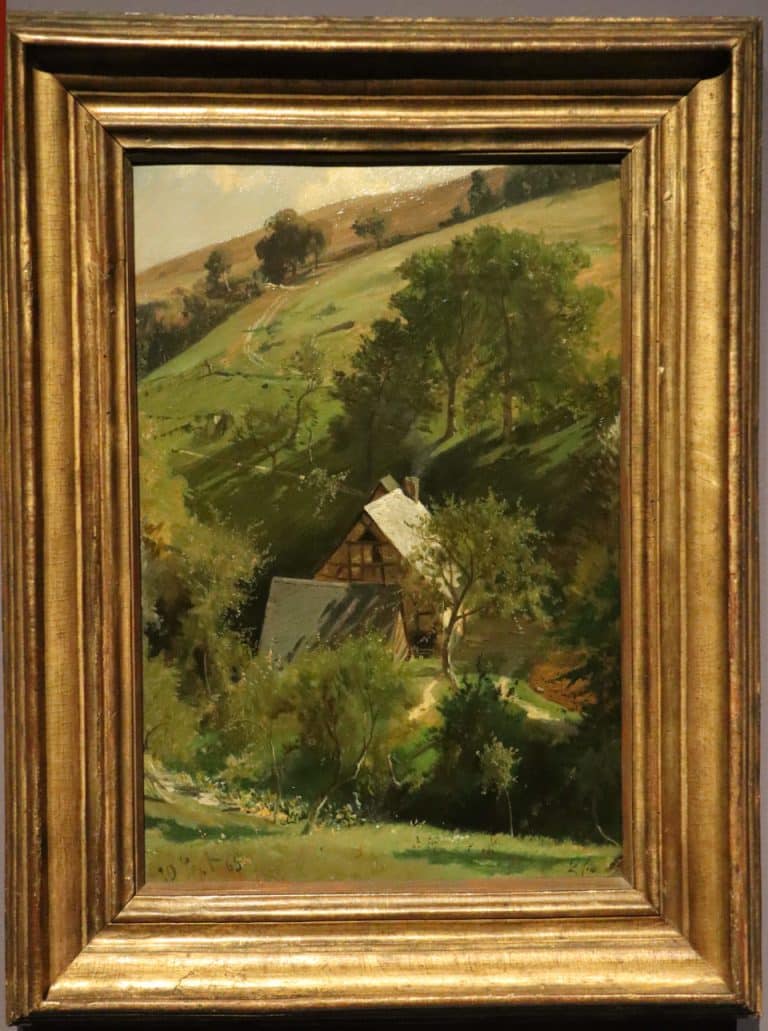 Ludwig Hugo Becker
(1833-1868)
Haus am Hang (Bergisches Land), 1885
Öl auf Papier, auf Pappe, auf Holz,
60 x 40 cm