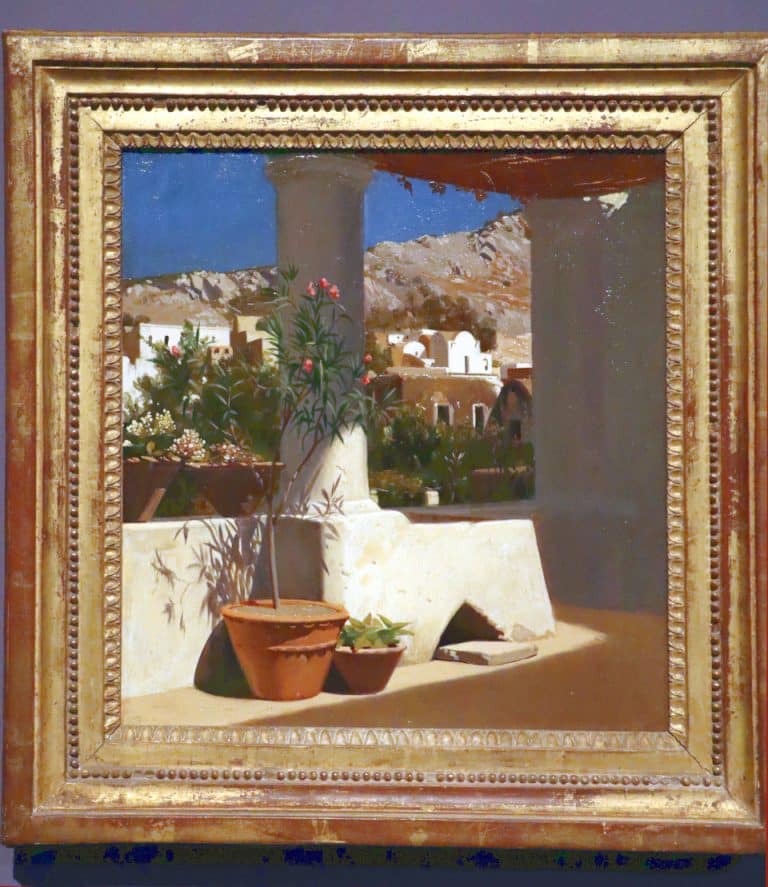 Lord Frederic Leighton (1830 – 1896), Terrasse auf der Insel Capri, 1859, Öl auf Papier, auf Leinwand 32,7 x 30,8 cm, © Fondation Custodie, Collection Frits Lugt, Paris (oben eigenes Foto - Ausstellungsansicht)