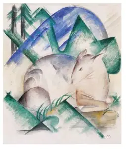 Ölbild von Franz Marc "Schlafendes Reh"