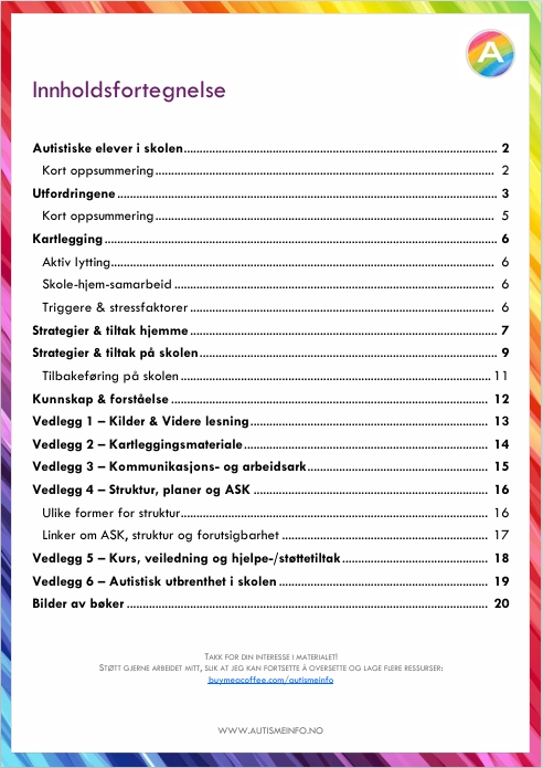 Autistiske elever i skolen (innholdsfortegnelse)