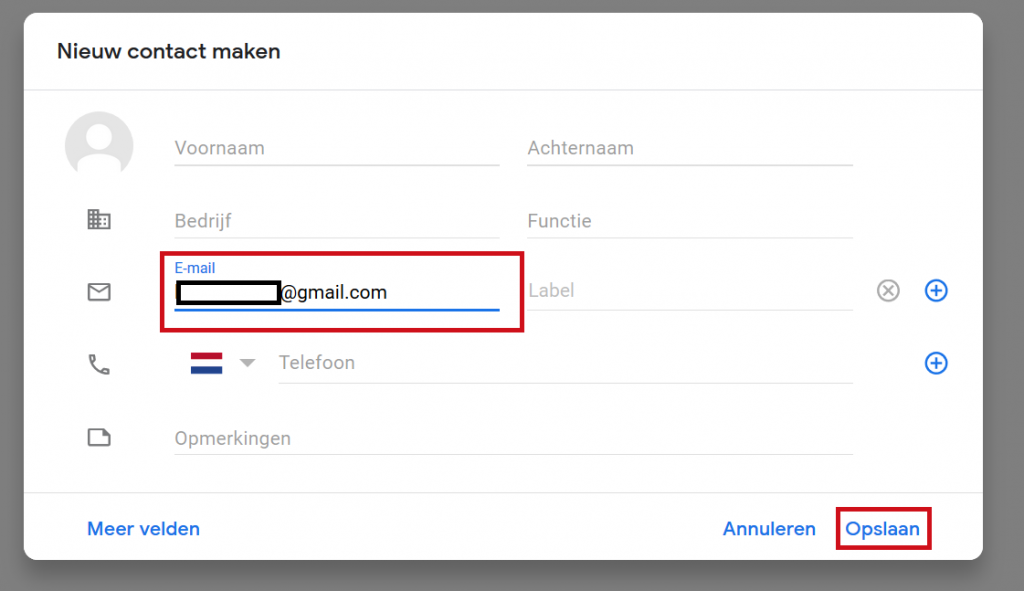 Gmail contact toevoegen