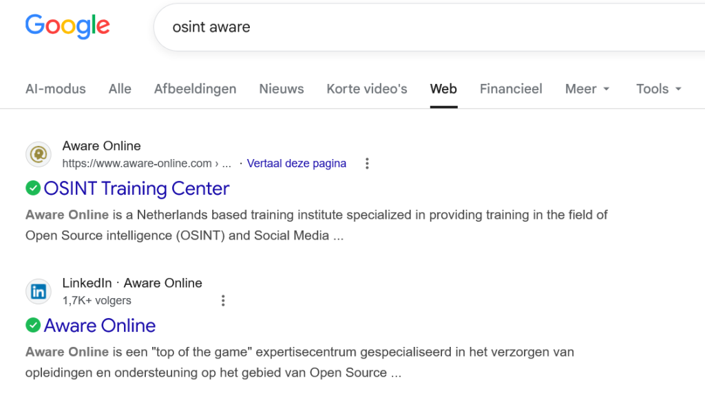 Google overzicht Aware Online