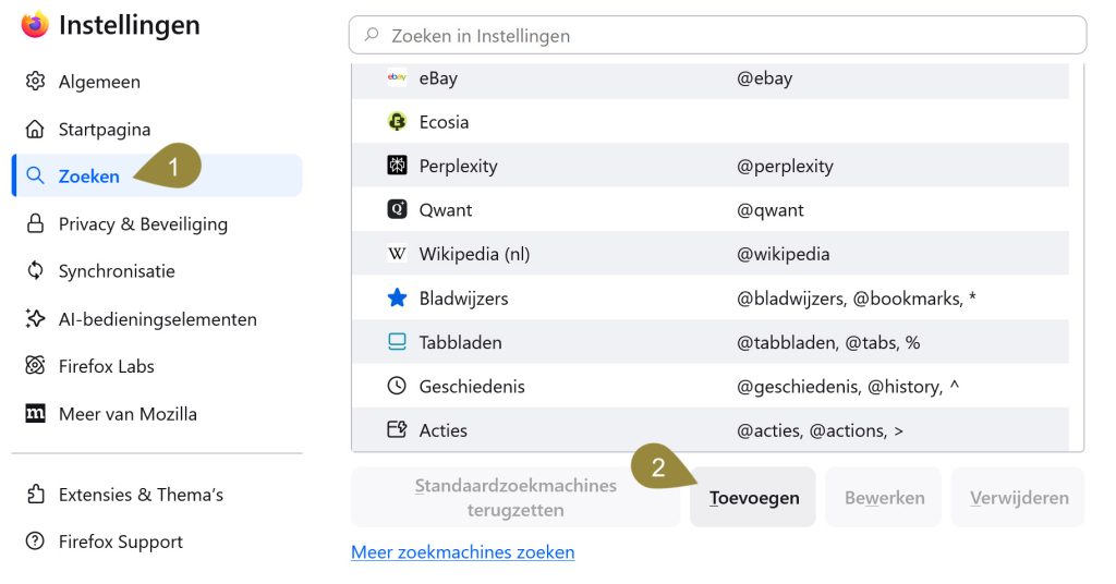 Nieuwe zoekmachine toevoegen
