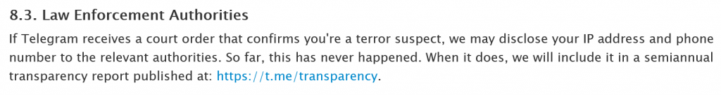 Telegram privacybeleid 8.3 oud