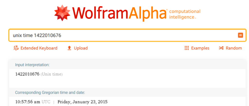 Tijdstip WolframAlpha