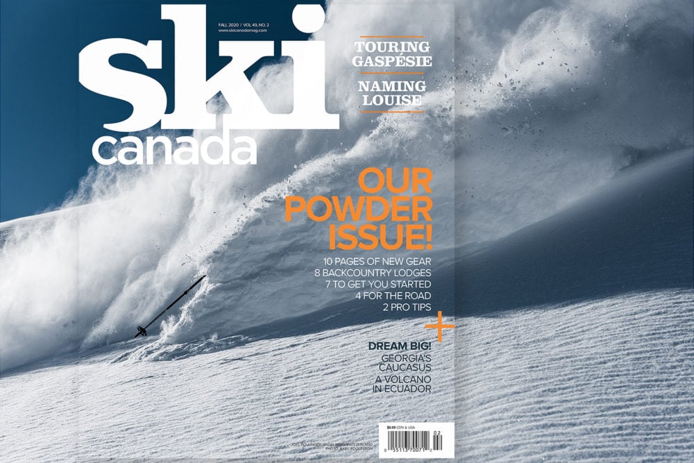 A magazine cover with a skier on it.