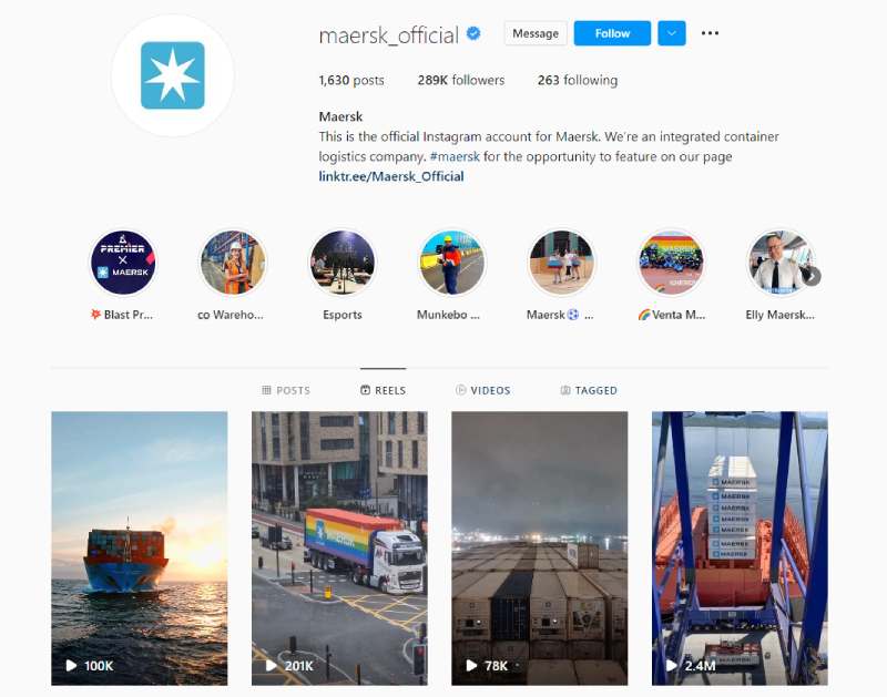 b2b instagram voorbeeld maersk