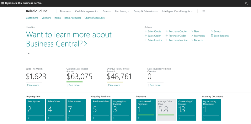 Dynamics 365 Business Central boekhoudprogramma screenshot