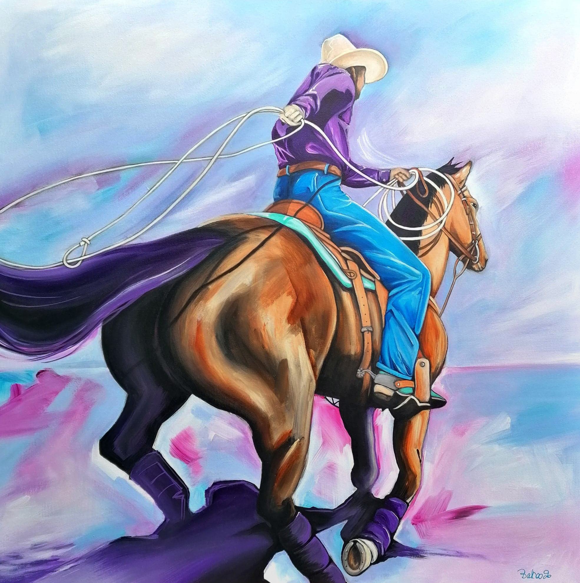 Art by Baboo Paintings.
Purple cow-boy.