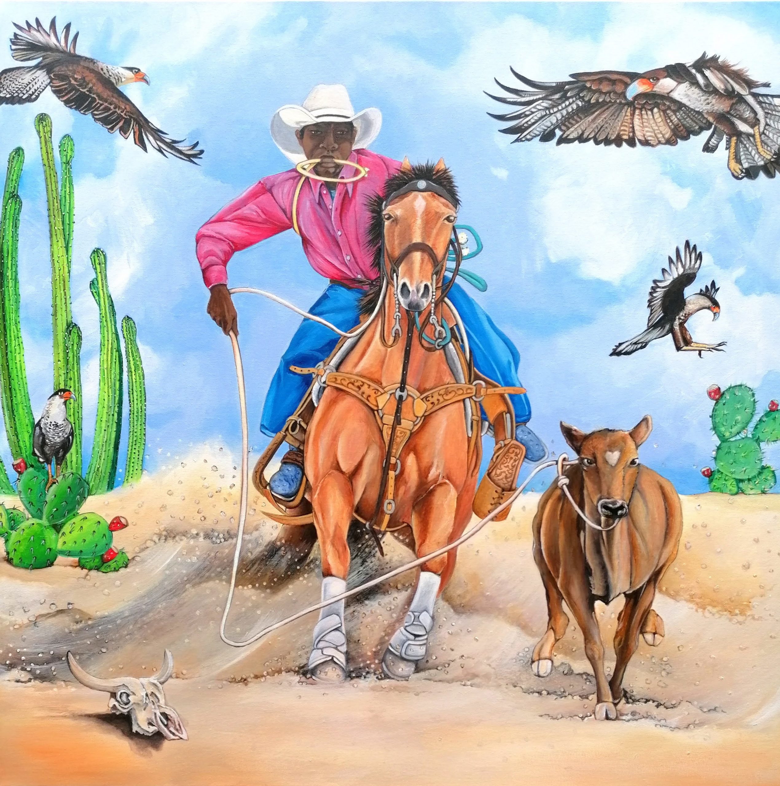 Equine Art - Baboo paintings - Caracaras Cow-boy