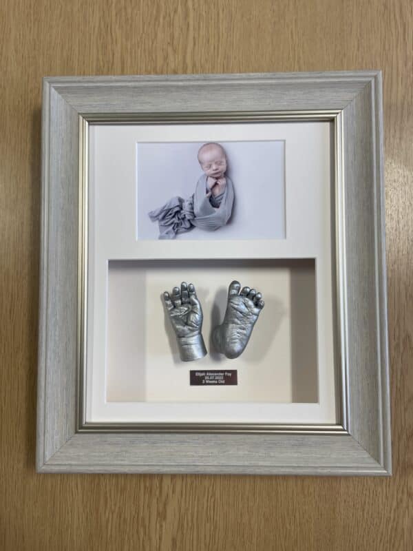 2 baby hand and foot casting with photo & plaque