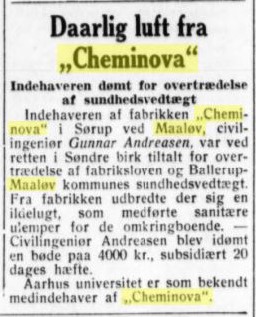 Udklip fra avis om Cheminovas forurening i Mløv.