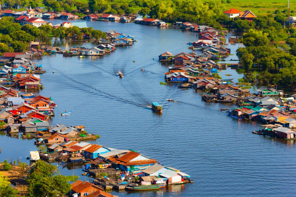 Floating village and Prek Toal natural park on the Tonle Sap lake,