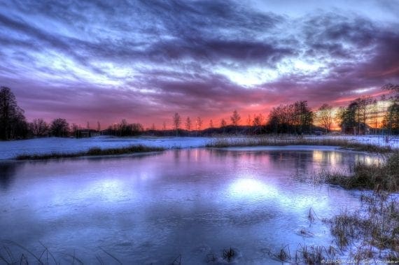 Winter Pond in sunset