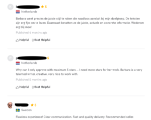 Reviews van mijn klanten op Fiverr.