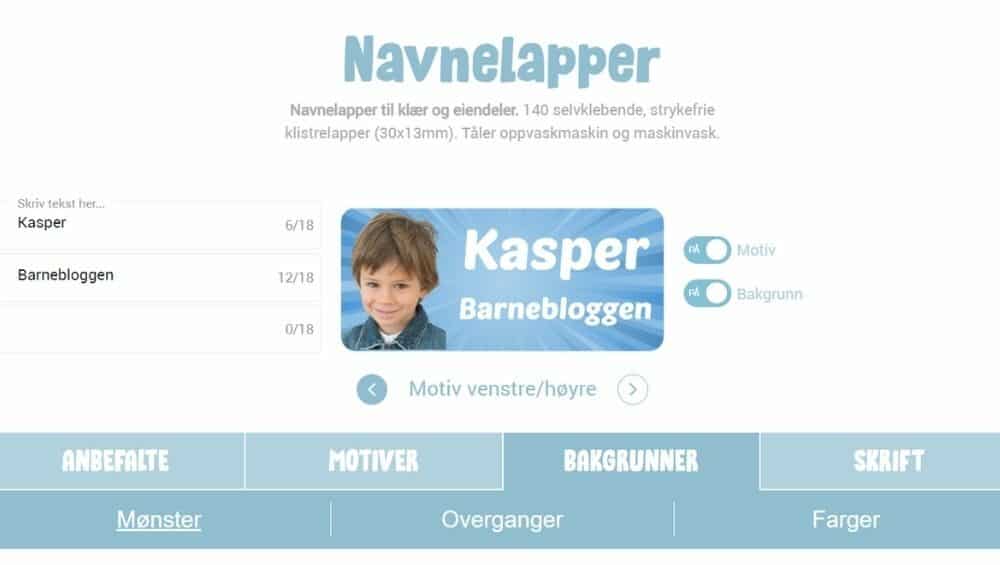 Skjermbilde av hvordan du oppretter et navnelapp på Nordic Print