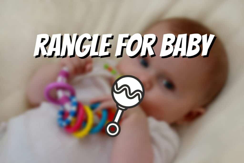 Rangle for baby tekst og bilde av baby med rangle