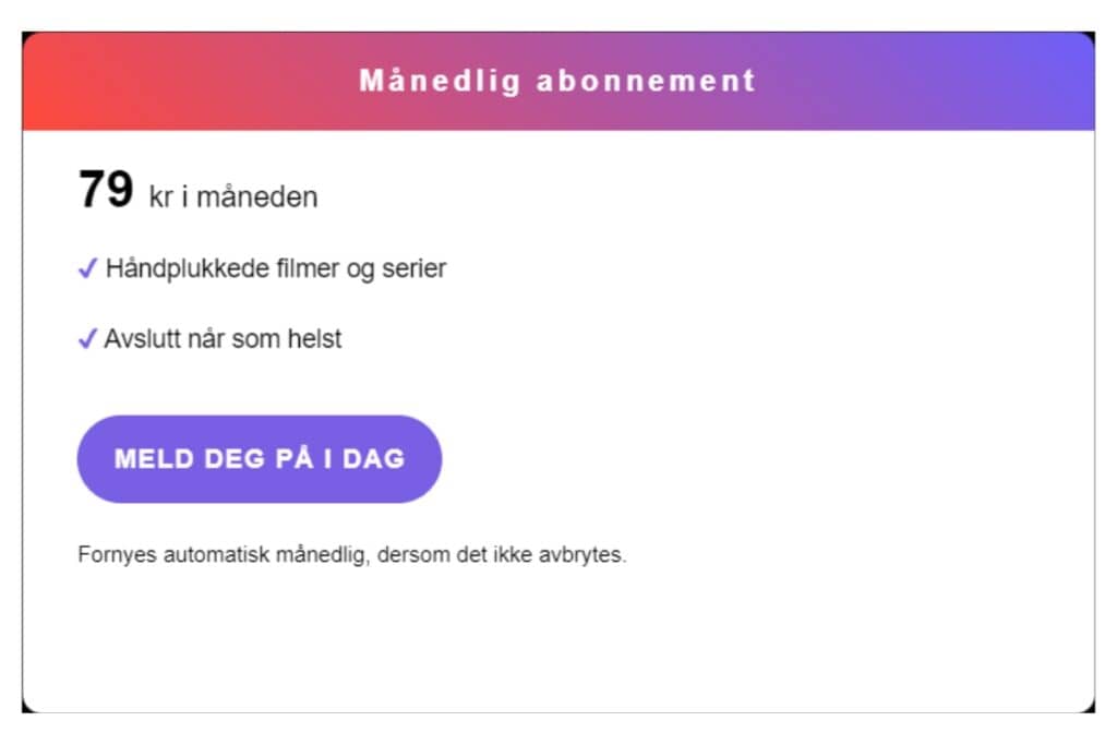 Månedlig avgift for Sky Showtime-tjenesten
