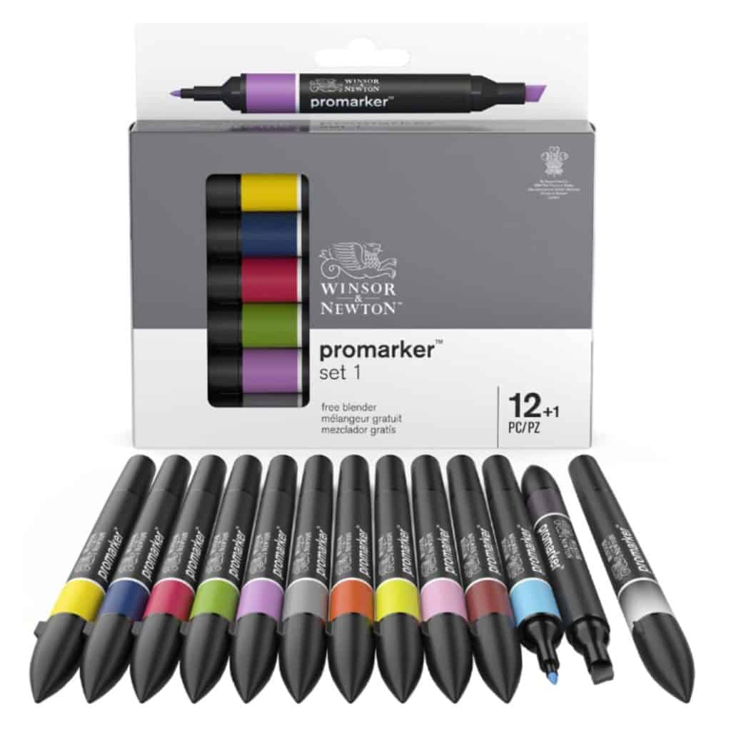 Winsor & Newton Promarker sett med 12 tusjpenner.