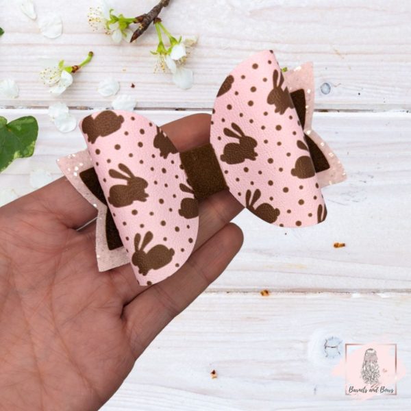 Bunny print pink bow