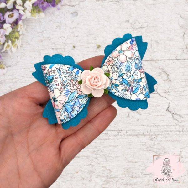 Scallop Teal Floral Bow
