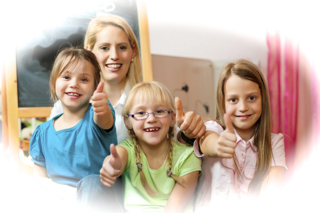 Mother with schoolchildren