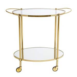 BLOOMINGVILLE Fine rullebord - klar/guld glas/jern, m. hylde i spejlglas og hjul
