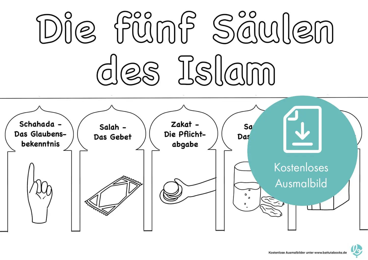 Islamische Ausmalbilder und Meilensteinkarten als kostenloser Download