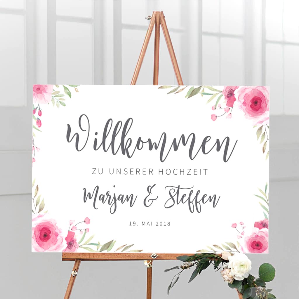 Hochzeitsschild "Willkommen" Im Chalkboard Stil / Eukalyptus