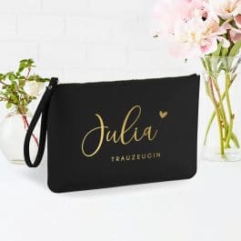 Handtasche / Clutch für Brautjungfern und Trauzeugin "Julia", Bridesmaid, Maid of Honor, Geschenk personalisiert, Kunstleder, Schwarz
