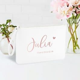 Handtasche / Clutch für Brautjungfern und Trauzeugin "Julia", Bridesmaid, Maid of Honor, Geschenk personalisiert, Kunstleder, Weiss