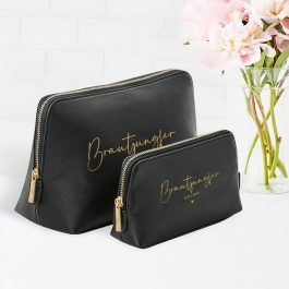 Kosmetiktasche / Beauty Bag für Braut, Brautjungfern, Trauzeugin, Bridesmaid, Maid of Honor, Geschenk personalisiert, Kunstleder, Schwarz