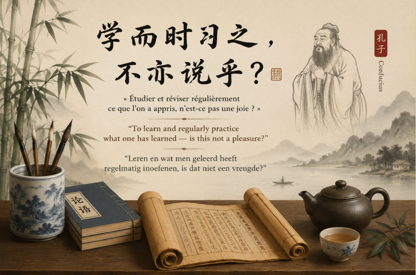 Famous sentence from the Analects of Confucius, Lunyu. Beroemde uitspraak uit de Gesprekken van Confucius