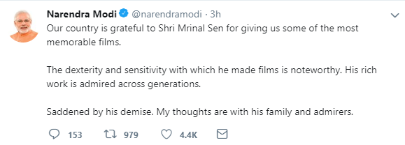 PM Modi on Mrinal Sen