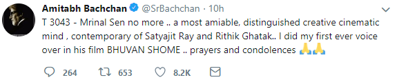 Amitabh Bachchan on Mrinal Sen