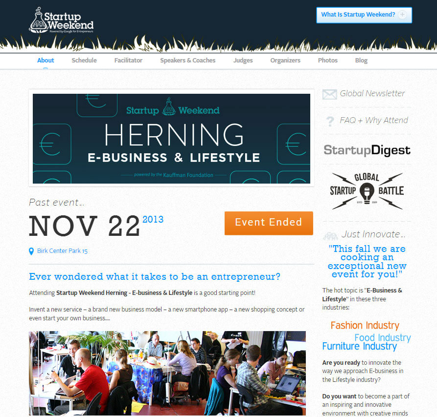 Startup Weekend website design