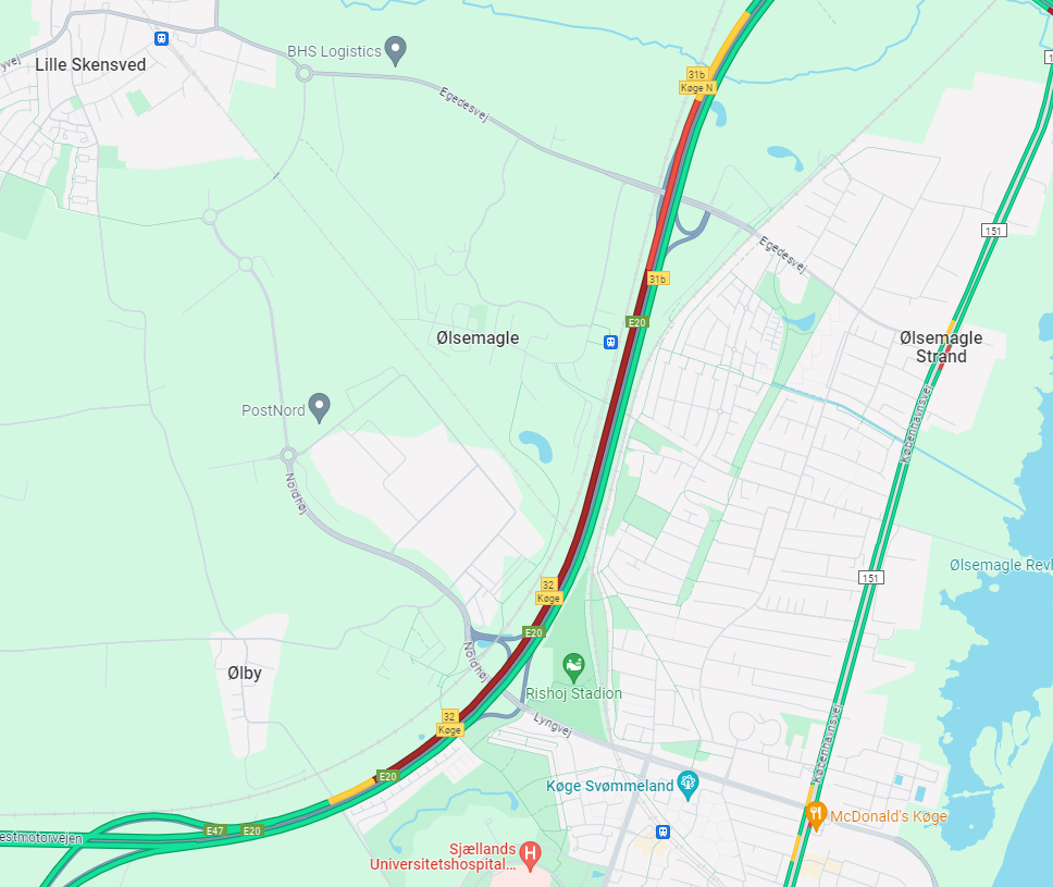 24/11-23 Uheld på Køge Bugt Motorvejen skaber trafikproblemer i sydgående retning