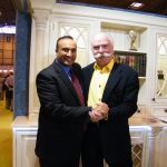 Mark Wilkinson with Satt on the Broadway Kitchens stand at Grand Designs
