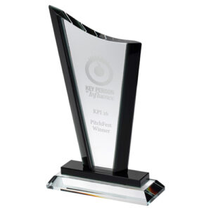 CLEAR GLASS CURVED TOP PLAQUE WITH BLACK SIDES AND STEP (15mm THICK) - 9.25in