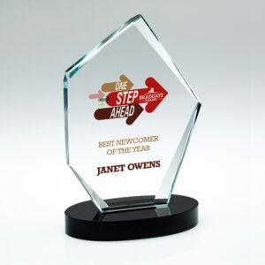 CLEAR GLASS OFFSET DIAMOND PLAQUE ON BLACK BASE (15mm THICK) - 7in