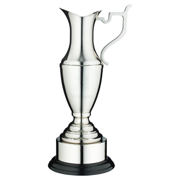 NICKEL PLATED CLARET JUG ON ROUND BASE WITH PLINTH - 9in
