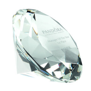 CLEAR GLASS DIAMOND SHAPED PAPERWEIGHT IN BOX - 4.75in