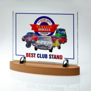 CLEAR GLASS 10mm RECTANGLE ON LIGHT WOOD BASE - (GLASS 8.25 x 10.5"") 9.5in